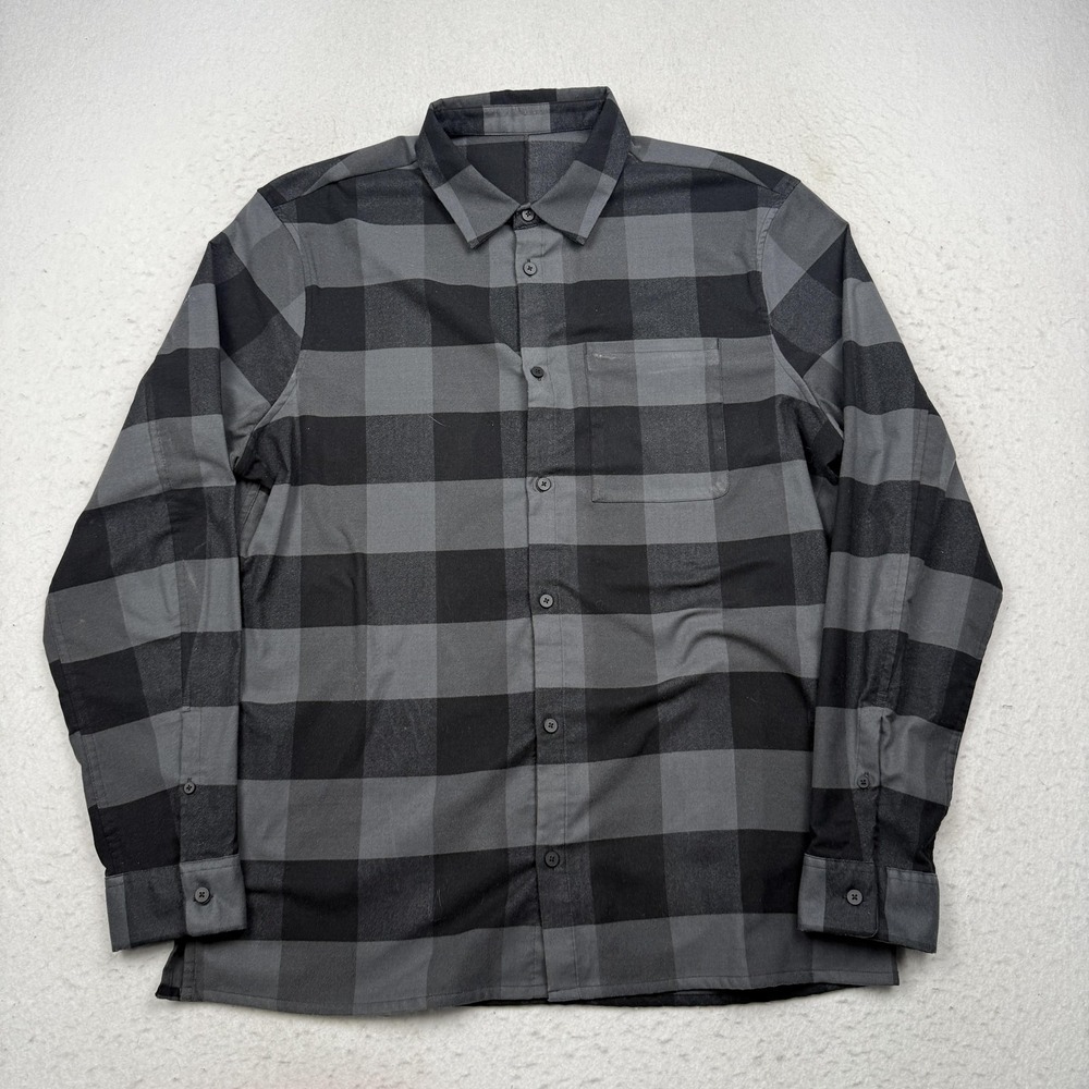 Lululemon Athletica Shirt Mens XL Gray Plaid Long Sleeve Button Up Casual